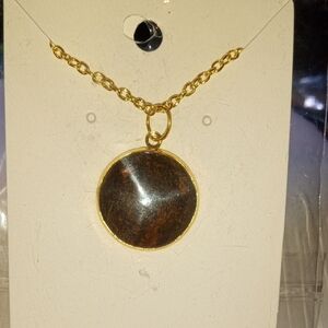 Gold and Brown Pendant Necklace Hand Made Nebraska River Rock